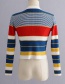 Fashion Yellow Striped V-neck Single-breasted Knitted Cardigan T-shirt