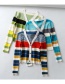 Fashion Red Striped V-neck Single-breasted Knitted Cardigan T-shirt