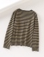 Fashion Coffee Color Dropped Shoulder Striped V-neck Sweater