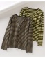 Fashion Coffee Color Dropped Shoulder Striped V-neck Sweater