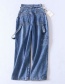 Fashion Blue Washed Cutout Denim Straight Pants