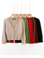 Fashion Red V-neck Single-breasted Knitted Cardigan With Three-quarter Sleeves And Three Buttons