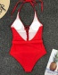Fashion Red Bandage Belt Buckle One-piece Swimsuit