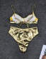Fashion Golden Underwire Gathered Bright Leather Split Swimsuit