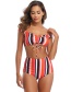 Fashion Color Striped Printed High Waist Split Swimsuit