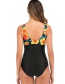 Fashion Yellow Flower On Black Printed Lace Up One Piece Swimsuit