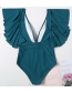 Fashion Green V-neck Ruffled One-piece Swimsuit
