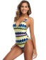 Fashion Blue Yellow Wave Printed One-piece Swimsuit