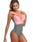 Fashion Pink Striped Printed Fungus-paneled One-piece Swimsuit
