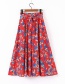 Fashion Red Flower Print High Waist Tie Skirt