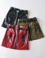 Fashion Army Green Belt Stitching Pu Leather Skirt