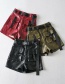Fashion Army Green Tooling Pu Leather Shorts
