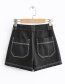 Fashion Black Open-line Tooling Belt Stitching Shorts