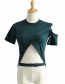 Fashion Gray Open-line Cross-cut Unisex Off-shoulder T-shirt