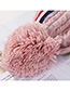 Fashion Pink Knitted Colorblock Striped Plus Fleece Hat