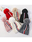 Fashion Gray Knitted Colorblock Striped Plus Fleece Hat