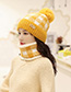 Fashion Yellow Two-piece Suit With Velvet And Color Check Wool Ball Hat Bib