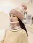 Fashion Pink Two-piece Suit With Velvet And Color Check Wool Ball Hat Bib