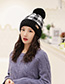 Fashion Pink Color-block Plaid Plush Ball-trimmed Knitted Hat