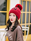Fashion Red Wine Velvet Yb Letter Wool Ball Knitted Hat