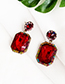 Fashion Red Wine Alloy Diamond Square Stud Earrings
