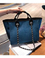 Fashion Navy Blue Denim Tote With Chain And Shoulder Bag