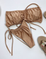 Fashion Caramel Glitter Strap Pleated Triangle Bag Split Swimsuit