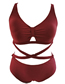 Fashion Dark Red Pleated Cross Cut One-piece Swimsuit