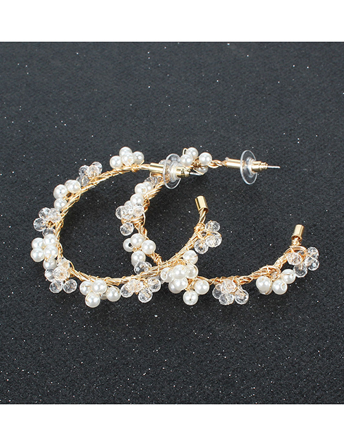 Fashion White Hand Wrapped Pearl Crystal Geometric Earrings