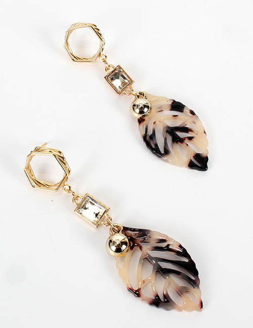Fashion Brown Leaf Shaped Acrylic Cutout Diamond Earrings