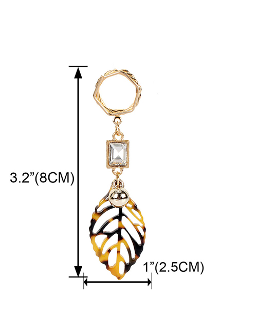 Fashion Color Mixing Leaf Shaped Acrylic Cutout Diamond Earrings