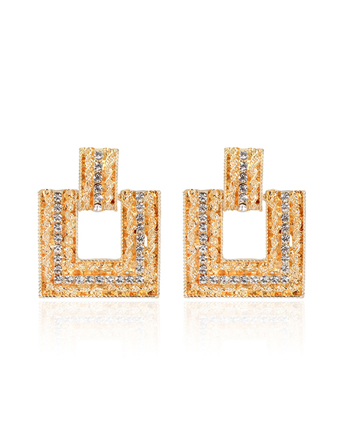 Fashion Golden Geometric Square Alloy Diamond Earrings