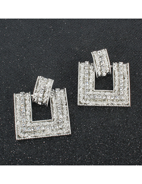 Fashion Golden Geometric Square Alloy Diamond Earrings