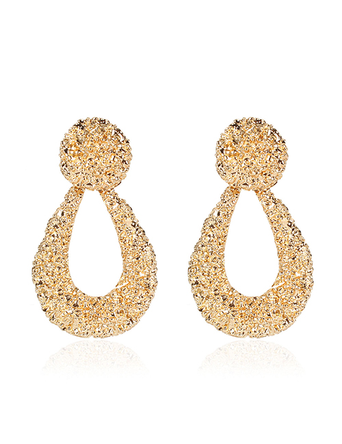 Fashion Golden Drop-shaped Alloy Embossed Cutout Earrings