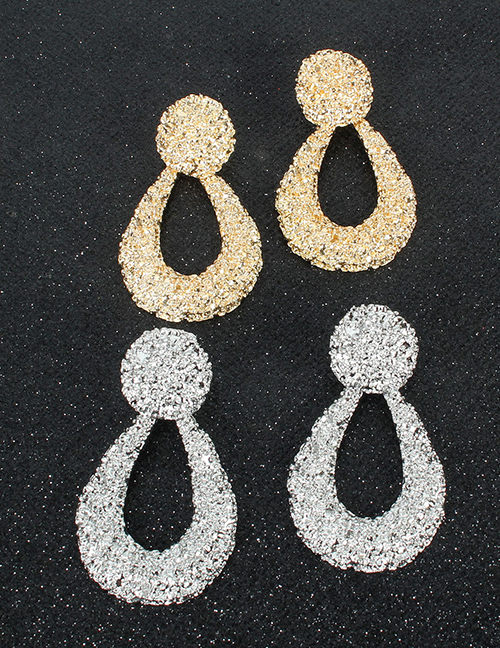 Fashion Golden Drop-shaped Alloy Embossed Cutout Earrings