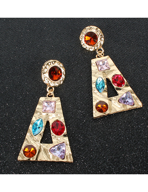 Fashion Golden Geometric Trapezoidal Alloy Cutout Earrings With Diamonds