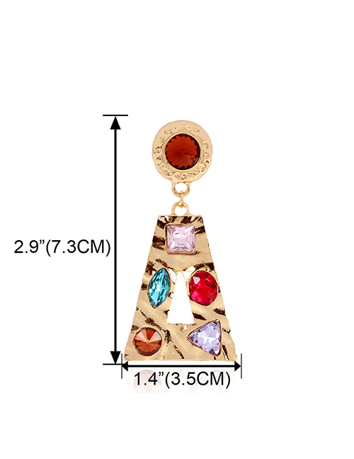 Fashion Golden Geometric Trapezoidal Alloy Cutout Earrings With Diamonds