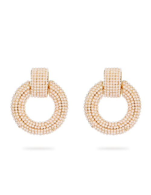 Fashion Creamy-white Alloy Faux Pearl Round Pierced Earrings