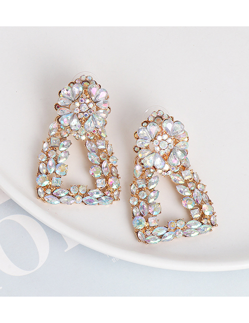 Fashion Champagne Geometric Alloy Diamond Cutout Earrings