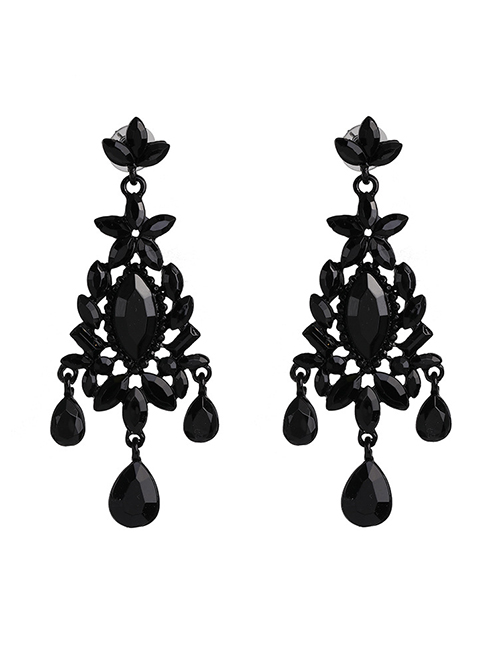 Fashion Black Geometric Water Drop Diamond Stud Earrings