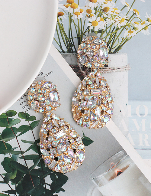 Fashion Golden Geometric Water Drop Diamond Round Earrings