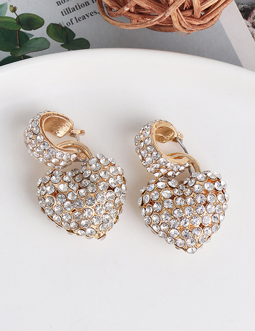Fashion Golden Heart-shaped Diamond Earrings