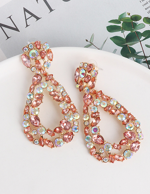 Fashion Pink Geometric Diamond Drop Earrings