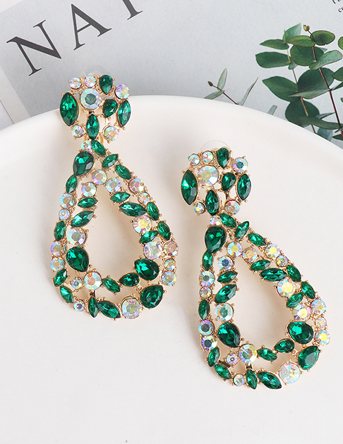Fashion Green Geometric Diamond Drop Earrings