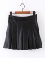 Fashion Black Faux Leather Pleated Short Skirt