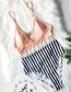 Fashion 藕 Pink + Striped Print Striped Strapless Open-back Cutout Swimsuit