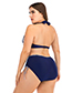Fashion Dark Blue Underwire Striped Stitching Tether High Waist Plus Size Split Swimsuit