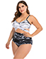 Fashion Black And White Printed Stitching Contrast Cross-cut High-waist Split Swimsuit