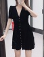 Fashion Black Velvet V-neck Single-breasted Dress