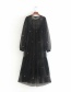 Fashion Black Polka-dot Tulle Panel Ruffle Dress